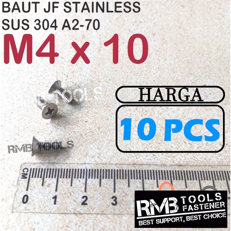 M4x10 JF STAINLESS GRADE 304 A2-70 FLAT HEAD MACHINE SCREW SCREWDRIVER PLUS M4 CSK