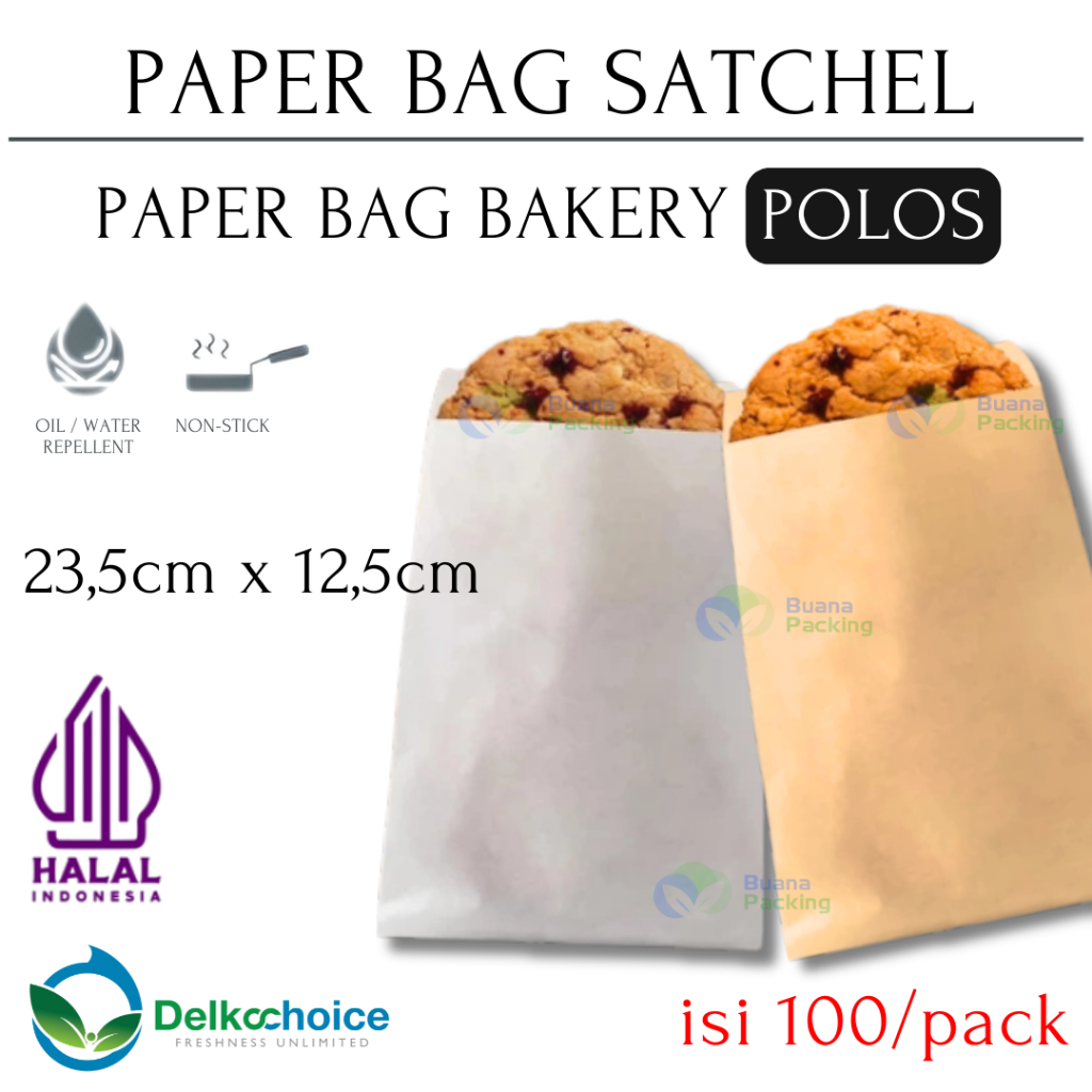 DELKOCHOICE PLAIN BAKERY PAPER BAG / SATCHEL PAPER BAG / PLAIN BREAD PAPER BAG