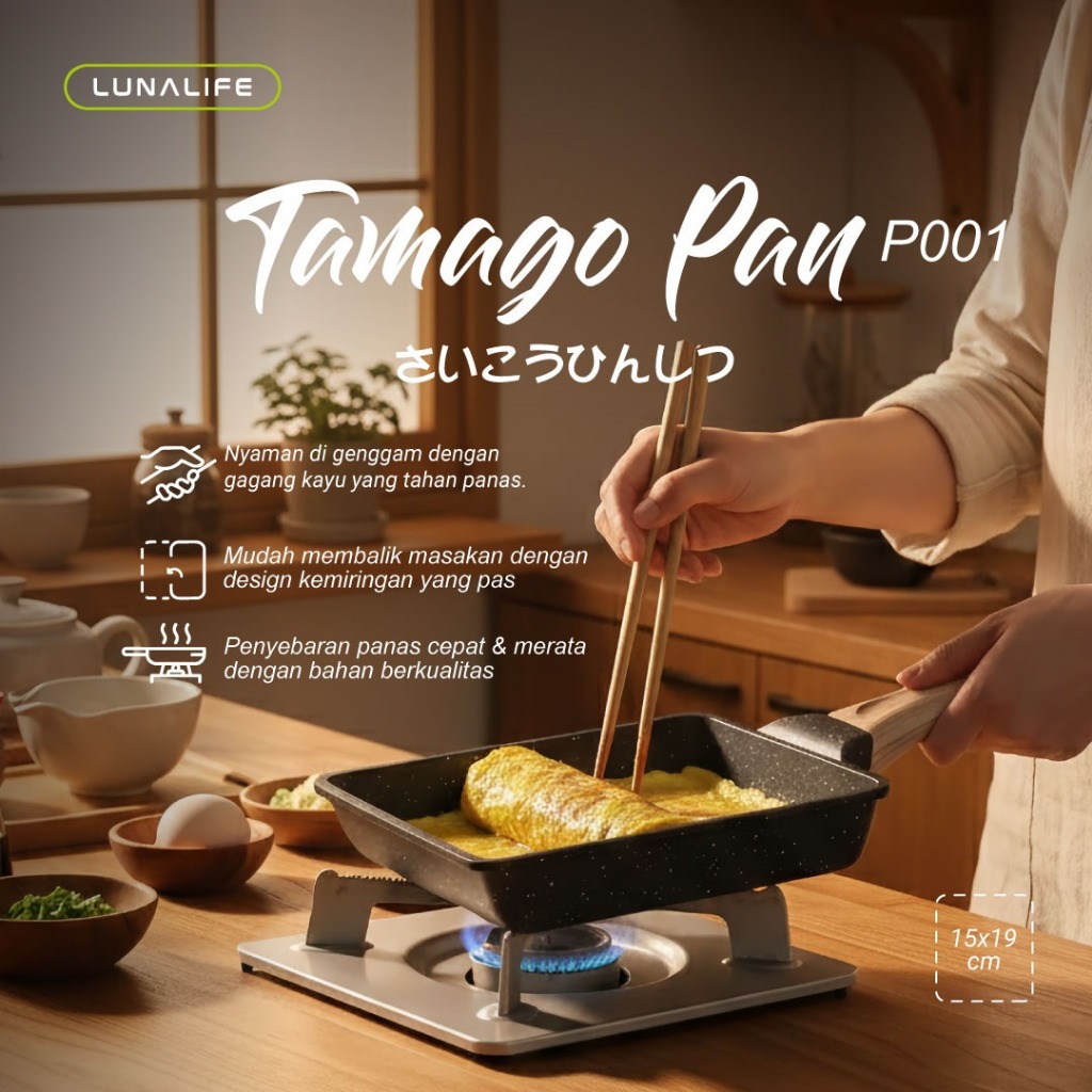 LUNALIFE กระทะไข่เจียวทามาโกะ 1/3/4 หลุมไข่แพนเค้ก Omlet กระทะหินแกรนิตไม่ติด