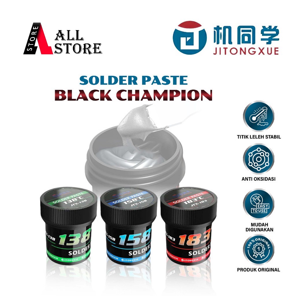 JTX BLACK CHAMPION SOLDER PASTE 138°C / 158°ค / 183°C – TIM PASTE REBALLING BGA - PASTA SOLDER JTX B