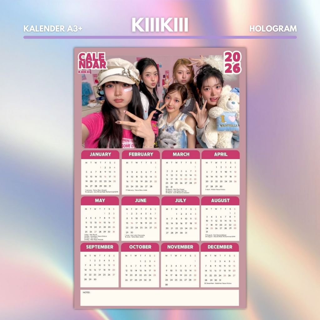 HOLOGRAM 2026 CALENDAR KIIIKIII KPOP UNOFFICIAL SUI HAUM LESOL JIYU KYA