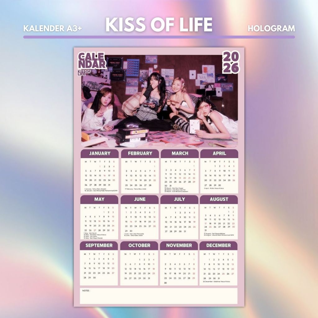 HOLOGRAM 2026 CALENDAR KISS OF LIFE KPOP UNOFFICIAL KISSY NATTY BELLE JULIE HANEUL