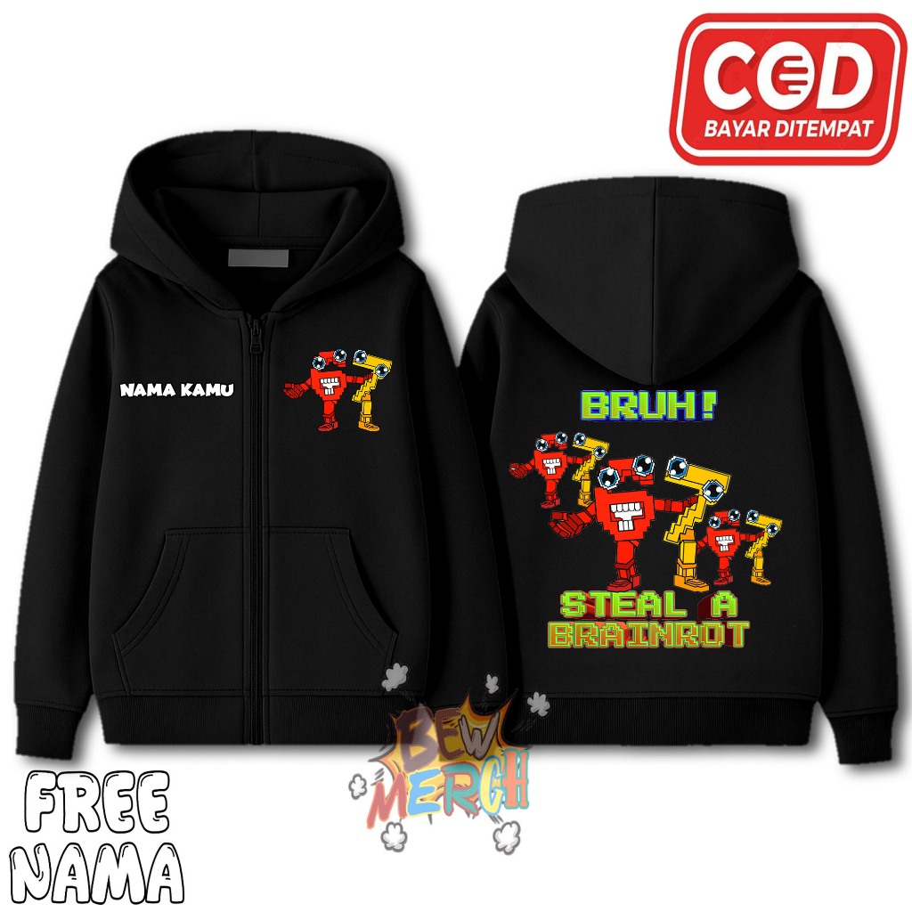 Roblox Steal A Brainrot 67 Kids Zipper Hoodie Jacket / Roblox Steal A Brainrot 67 Kids Zipper Jacket