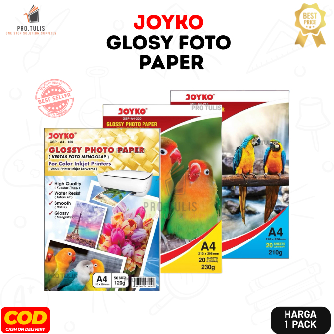 (1 แพ็ค) กระดาษโฟโต้เคลือบเงา Joyko A4 120แกรม / 210แกรม / 230แกรม กระดาษพิมพ์ภาพ