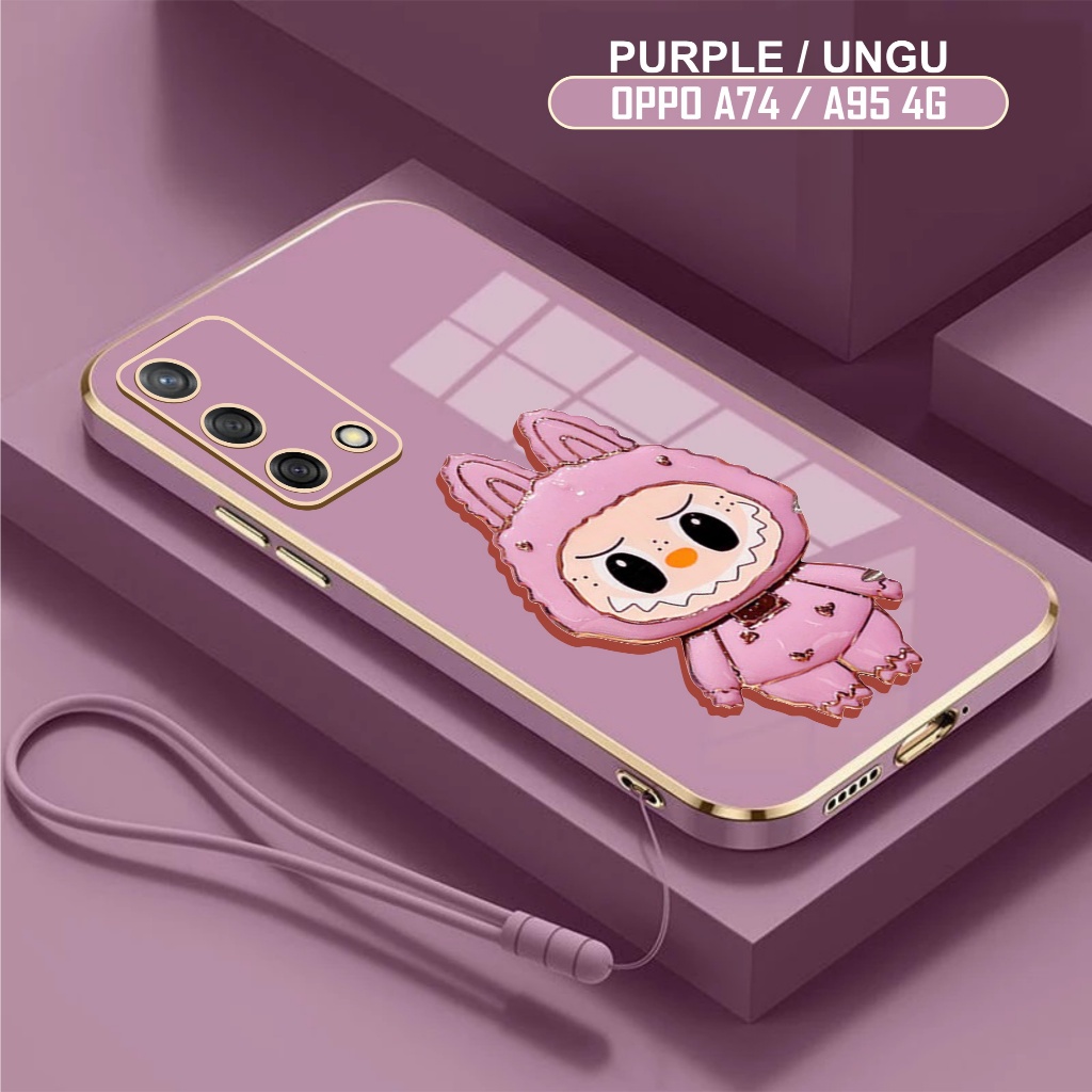 Soft Case Oppo A54 A74 A95 4G Case Pumpkin Mirror Holder Glass Free Mobile Phone Lanyard Strap