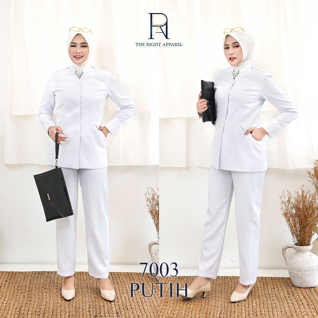 เบลเซอร์เครื่องแบบผู้หญิงคอปก Shanghai/Mandarin แขนยาวพร้อมกางเกงขายาวสีขาว PNS PDH ASN Teacher Blaz