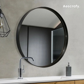 Aescrafy Cermin Frame Bulat – Cermin Dinding Untuk Kamar & Ruang Tamu