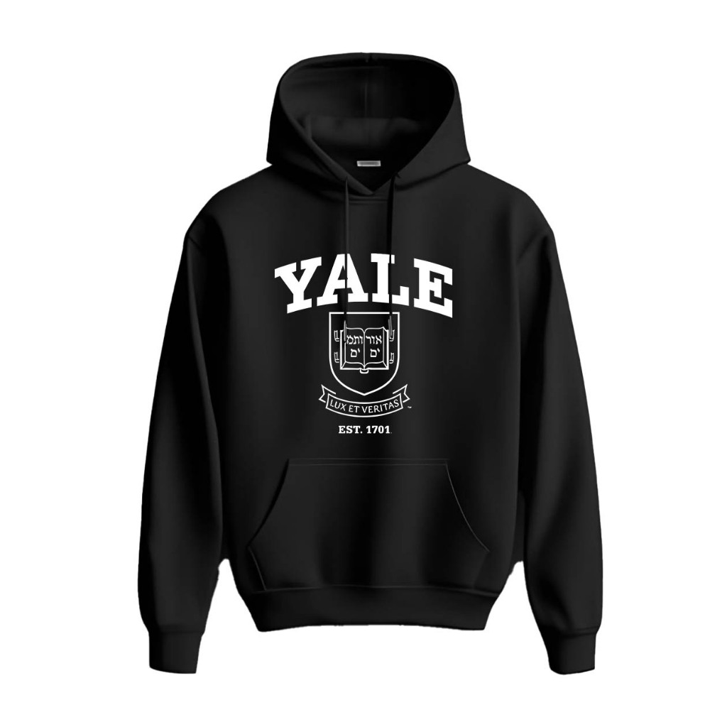 YALE University เสื้อกันหนาวมีฮู้ด Unisex ผ้าสีดํา