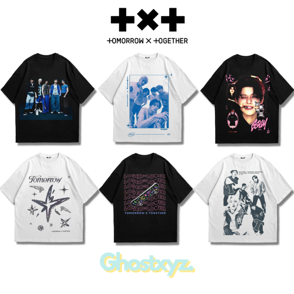 เสื้อยืด Ghostxyz TXT Tomorrow X Together Black White Oversize Vintage Tee