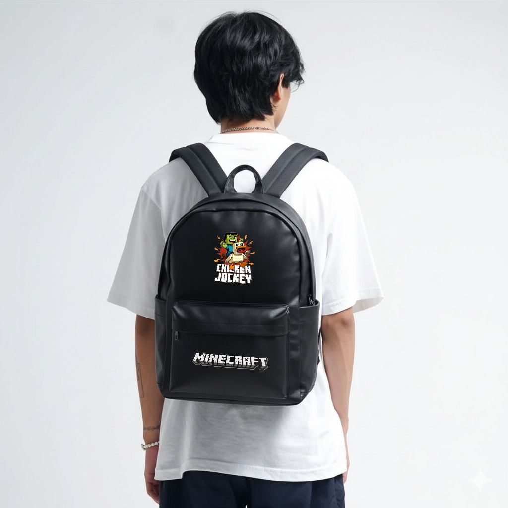 Kittos - Minecraft Chicken Jokey กระเป๋านักเรียนประถมสําหรับเด็กชายและเด็กหญิงกระเป๋าเป้สะพายหลังกัน