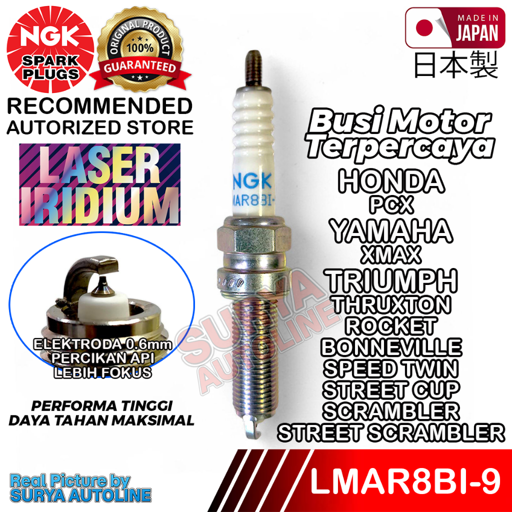 NGK ORIGINAL PREMIUM LASER IRIDIUM LMAR8BI-9 MOTORCYCLE SPARK PLUG สําหรับ HONDA YAMAHA TRIUMPH MOTO