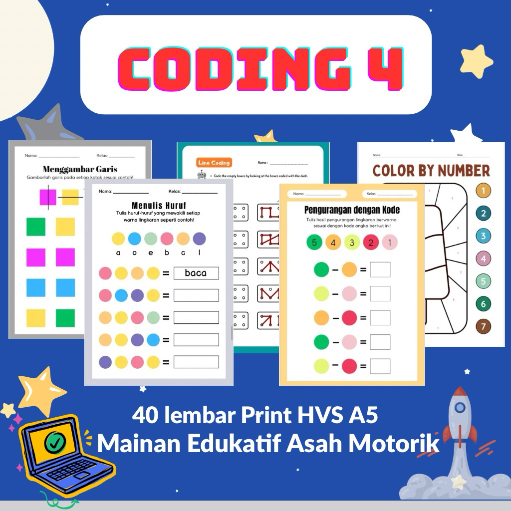 (40 แผ่น) CODING Series 4 แผ่นทํางาน/ HVS A5 พิมพ์ 40 แผ่น