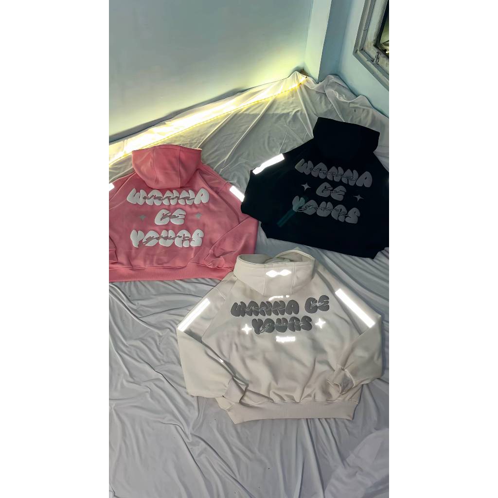 WANNA BE YOURS INK PUFF HOODIE SWETER LIGHT UP REFLECTIVE WHITE & BLACK,