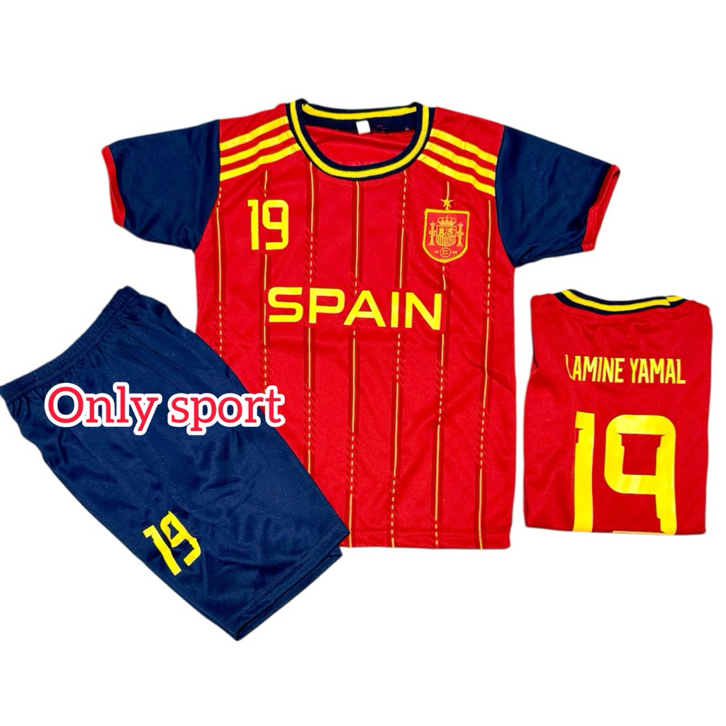 SPAIN Kids Jersey Set Top Bottom Futsal Football Shirt Mini Soccer Age 1-15 Years Premium