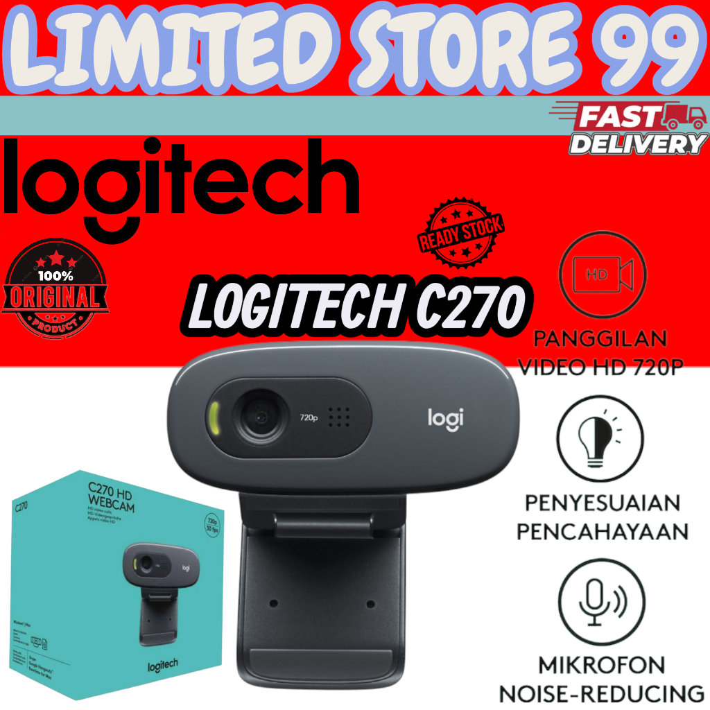 Logitech C270 Webcam HD 720p Logitech ดั้งเดิมสําหรับ Windows, Mac OS และ Chrome OS