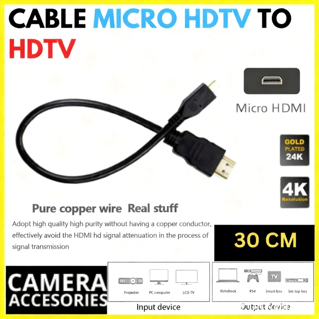 30 ซม.สายกล้อง HDMI micro Sony A7R A7S A77 A5100 A6000 A6500 CX405 HX400V PJ810 RX100 TX30 WX350 QX1