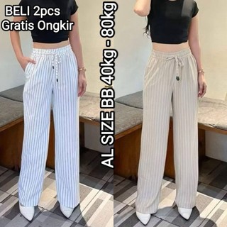 Everday Stripe Pants Bangkok - Celana Panjang Wanita Baggy Kantor Kuliah Motif Garis Kulot Pinstripe