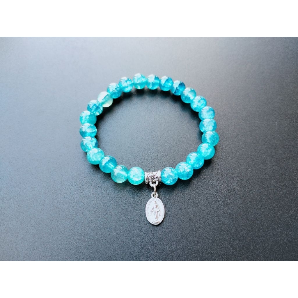 G974 MOTHER MARY BRACELET HEAVY PEARL CRYSTAL GLASS JADE 8MM CATHOLIC BRACELET