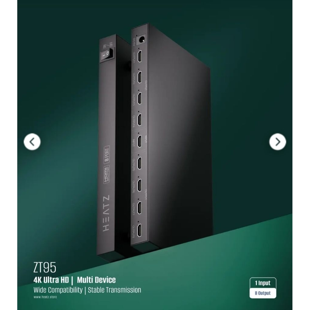Heatz ZT95 ตัวแยก HDMI 8 เอาต์พุต 4K Ultra HD สําหรับคุณภาพวิดีโอที่ดีที่สุด