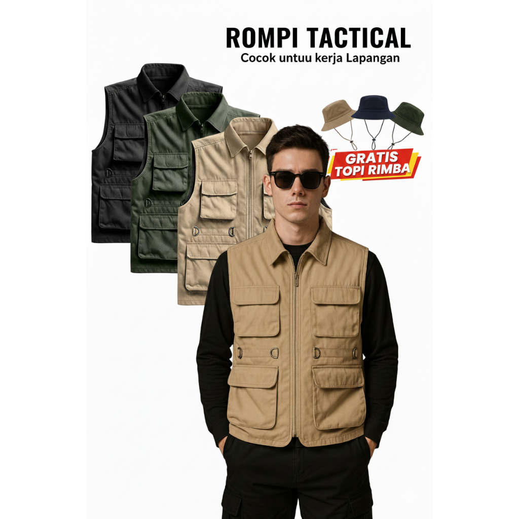 ผู้ใหญ่ CARGO Field VEST MOUNTAIN VEST ผู้ใหญ่สี่กระเป๋าฟรีหมวก