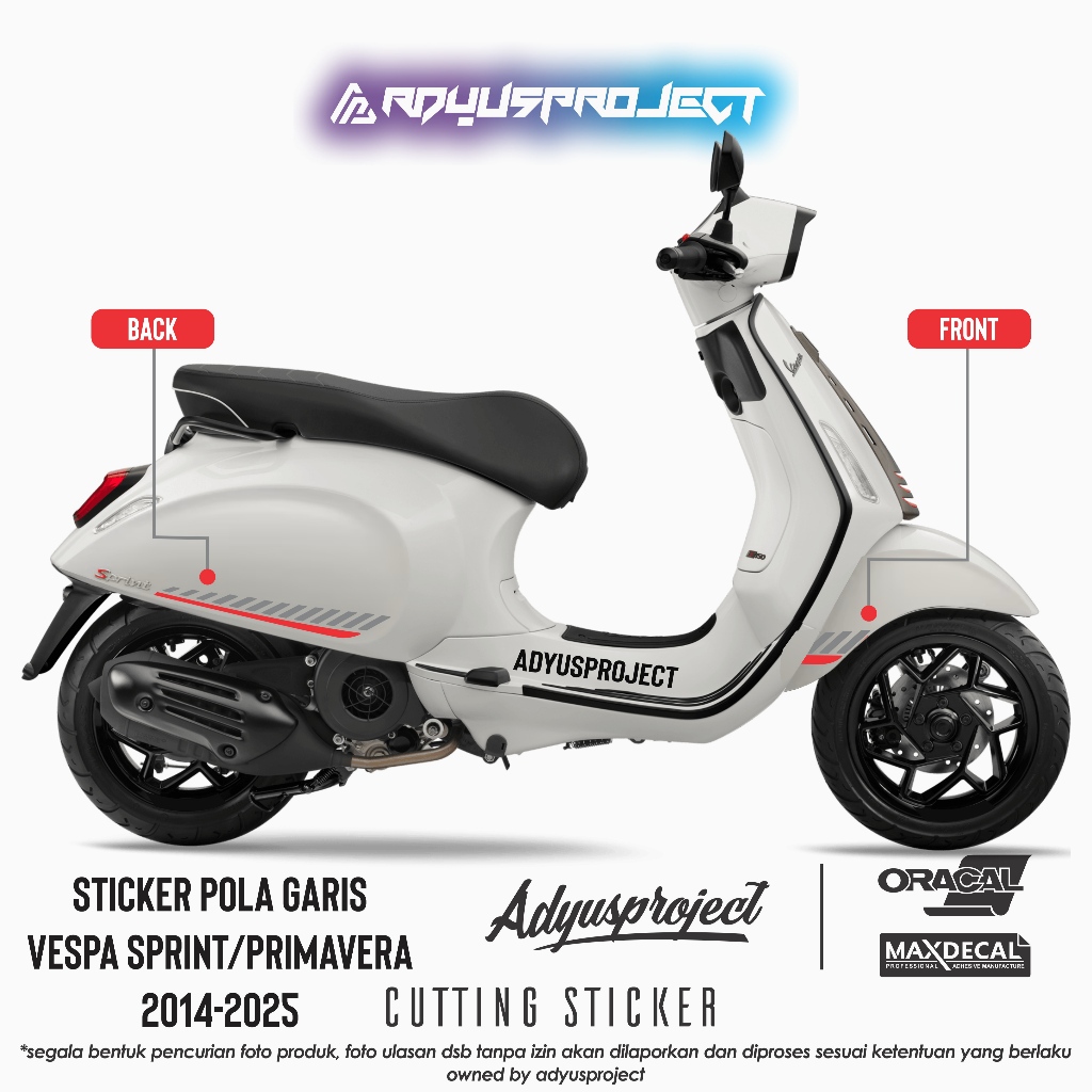 Striping Pattern Stripe 01 Vespa Sprint Primavera, สติ๊กเกอร์ตัด สติ๊กเกอร์เวสป้า สติ๊กเกอร์ Vesmet