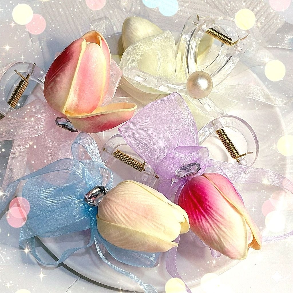 TULIP CRYSTAL RUMBAY HAIRCLIP KOREAN TULIP HAIRCLIP
