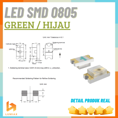 HIJAU SMD LED 08805 สีเขียว/เขียว SMD ชนิด 0805