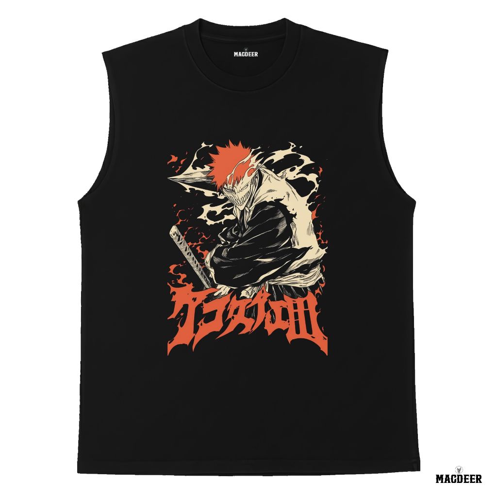 MACDEER เสื้อกล้ามสีดําขนาดใหญ่ Anime Bleach สีดําแขนกุด oversize BLEACH 1-9
