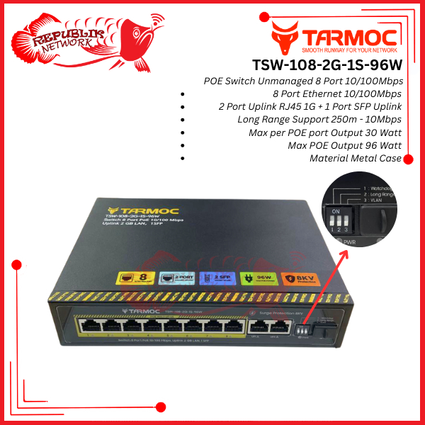 Tarmoc TSW-108-2G-1S-96W 8 พอร์ต 10/100 POE 802.3af/at POE Switch 96W