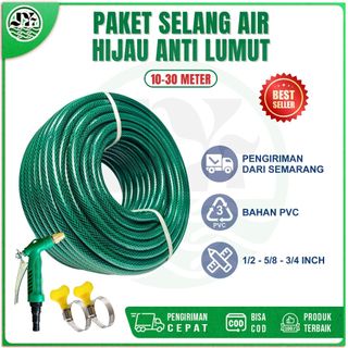 SEPAKET SEMPROTAN SELANG AIR 1/2 5/8 3/4 INCH 20 METER HIJAU ANTI LUMUT TEBAL ALAT CUCI MOTOR MOBIL