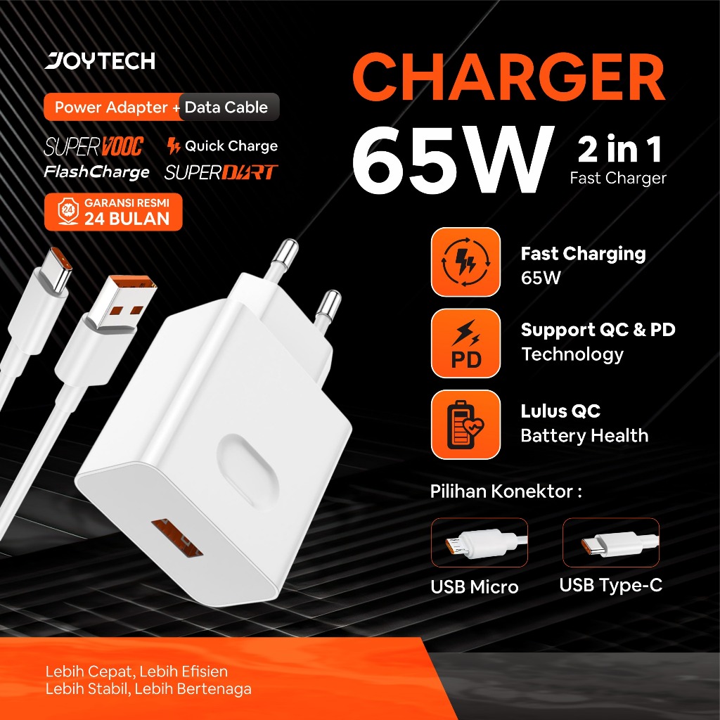 Joytech Android Charger Set 65W Micro Type C Fast Charging รองรับ SUPERVooc SuperDart Quick Charge