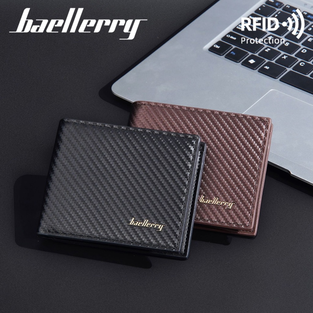 Man Wallet Baellerry D2396 หนัง PU รูปแบบคาร์บอนไฟเบอร์ Cool หนาถือกระเป๋าสตางค์เงินสดหลายเงิน