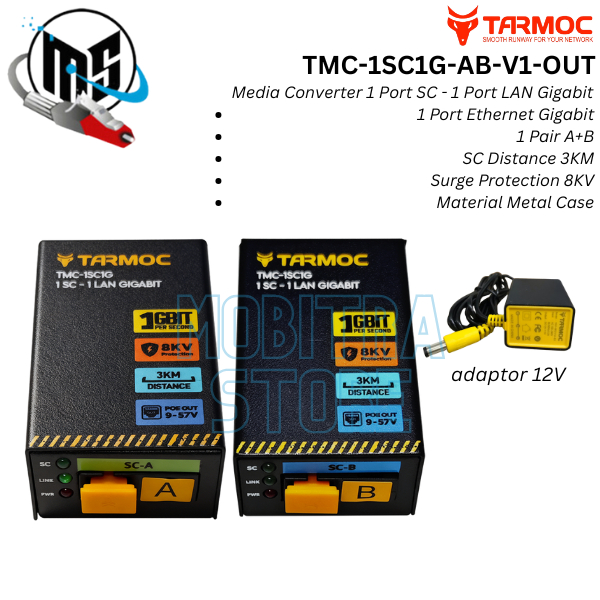 Tarmoc TMC-1SC1G-P-V1-OUT | Media Converter 1FO 1LAN / 1 FO 1 LAN Gigabit POE OUT 9-57 โวลต์ | HTB G