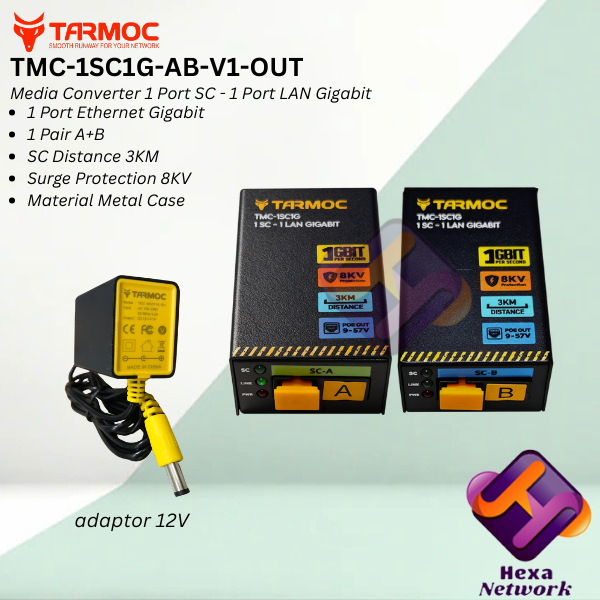 Tarmoc TMC-1SC1G-P-V1-OUT | Media Converter 1FO 1LAN / 1 FO 1 LAN Gigabit POE IN POE out 9-57 Volt |