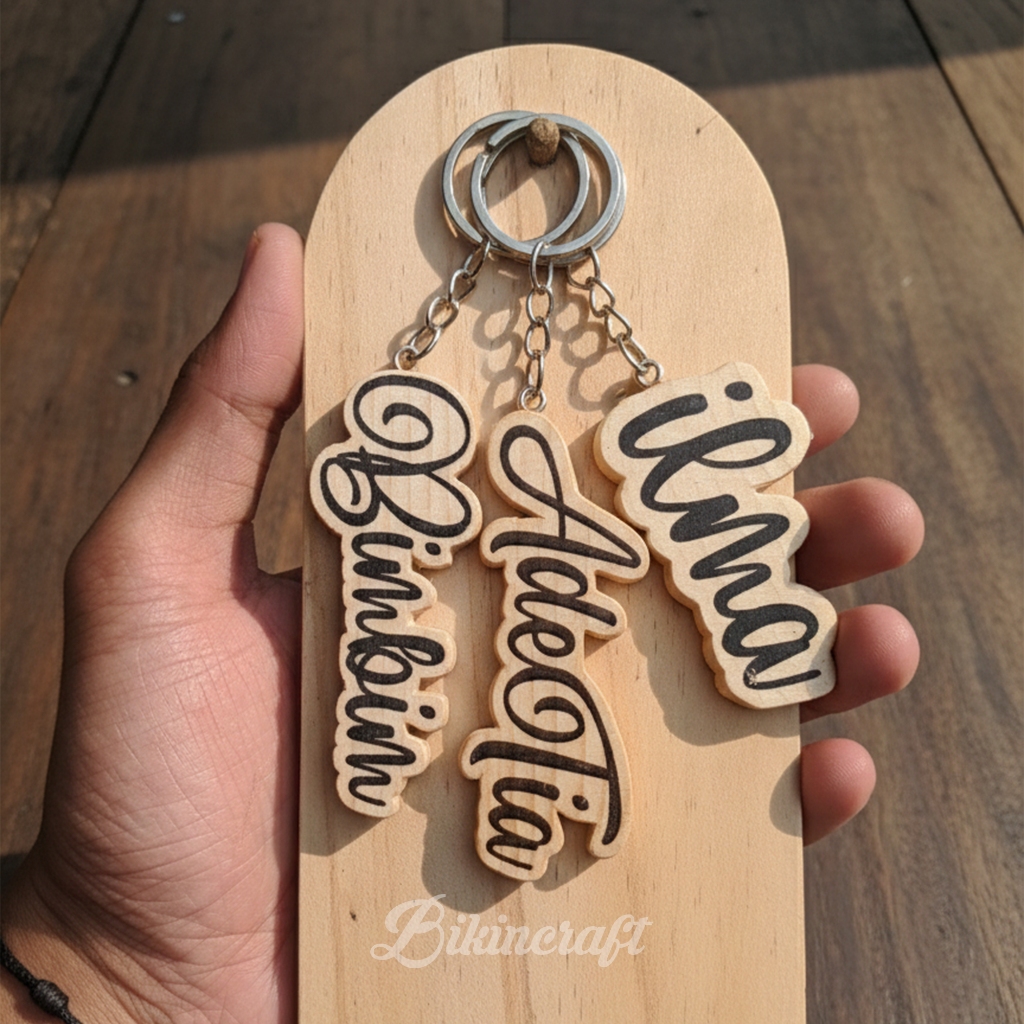 GANTUNGAN CUSTOM BLACK NAME/PICTURE/IMBOL KEYCHAIN PRINTED ของแท้ WOOD (สีดําธรรมดา)