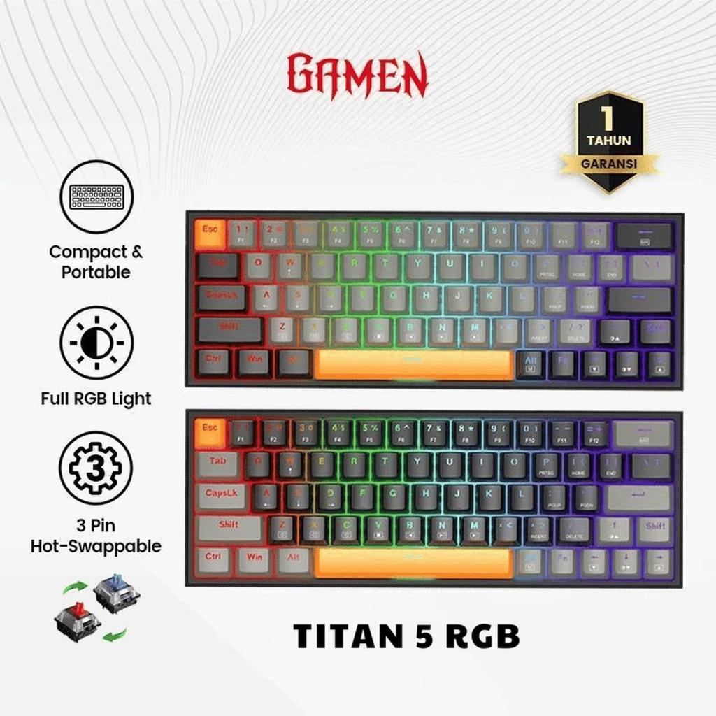 GAMEN Titan 5 RGB ใหม่คีย์บอร์ดเกมคอมพิวเตอร์คีย์บอร์ด 60% เค้าโครง Pluggable RGB Light Original