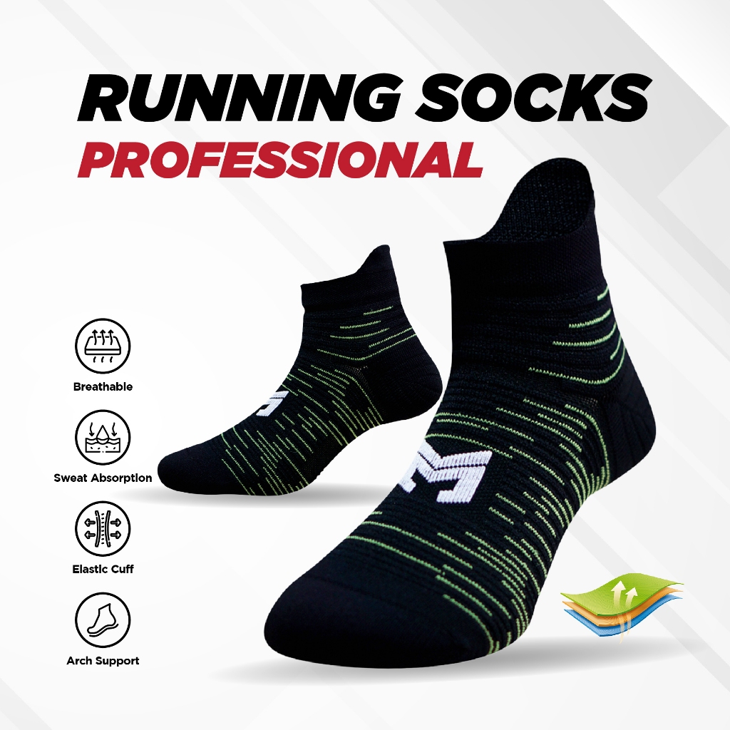 MECS-Stride Line Black/Lime Glow-Ankle Socks-Running-Running Socks-Ankle Socks-Running Ankle