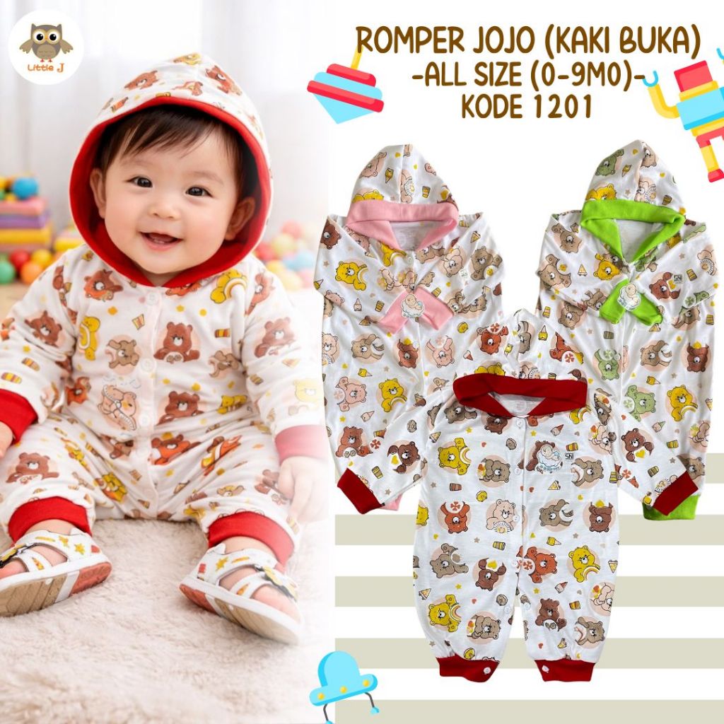 Little J - (CODE 1201) Jojo Romper เปิดขาทุกขนาด 0-9M0 เสื้อผ้าเด็กน่ารักและสะดวกสบายออกแบบขาเปิดเหม