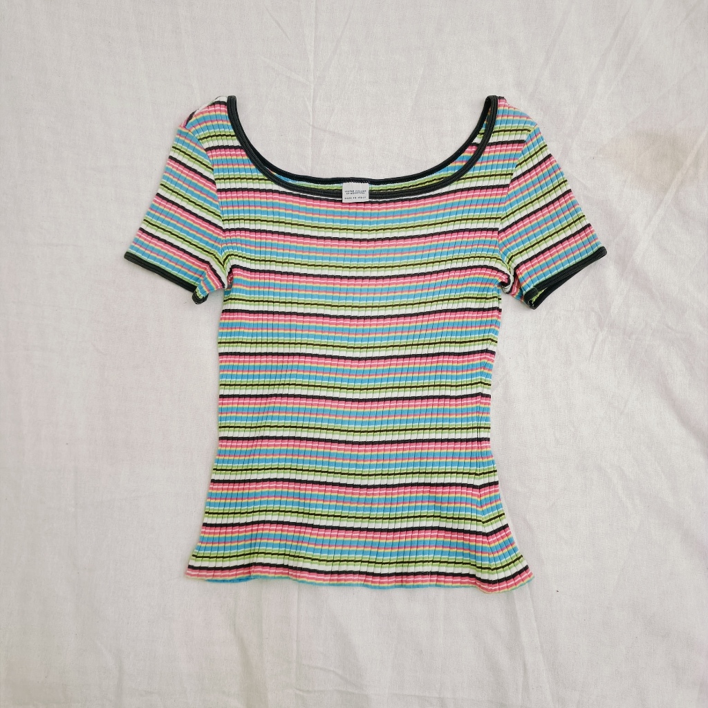 Rainbow United Colours of Benetton Rib Knit T-Shirt Made in Italy Y2K Retro Style LD 105