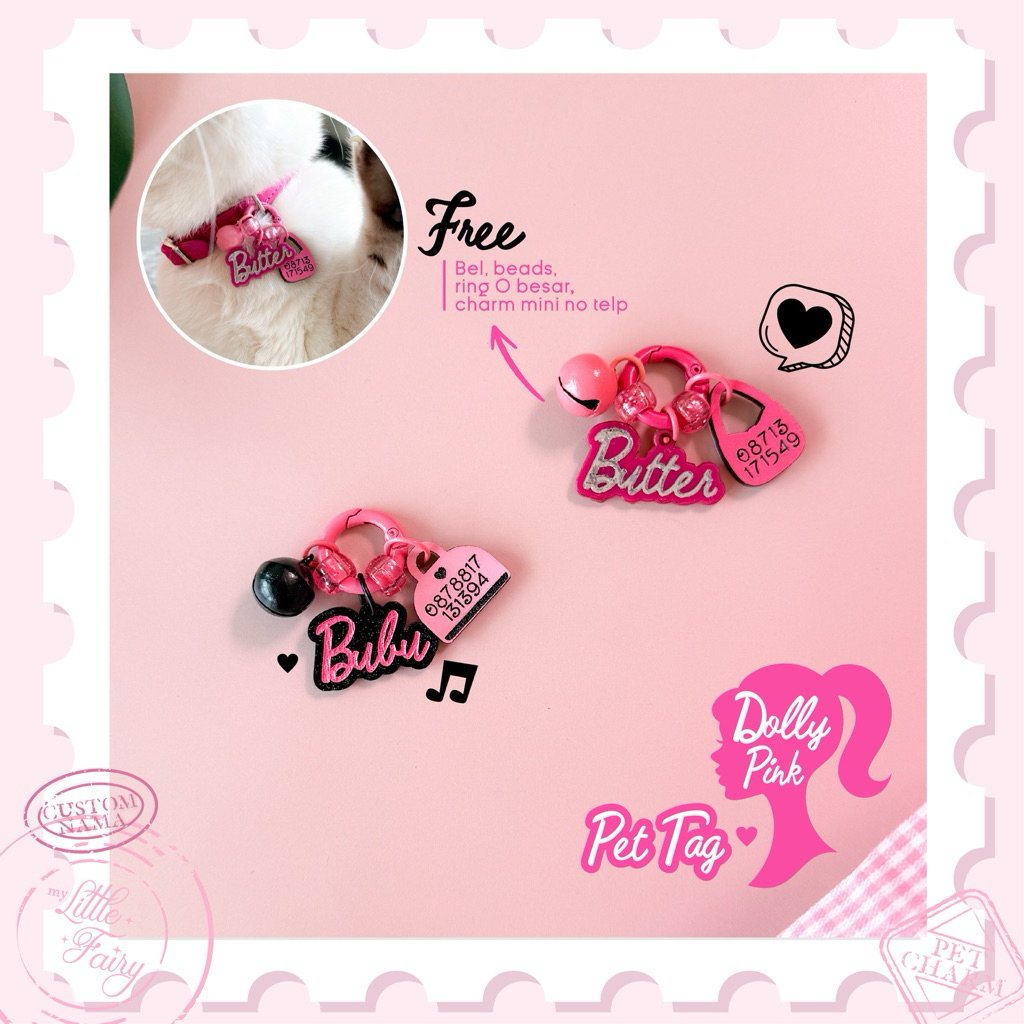 [CUSTOM NAME] Dolly Pink Pet Tag Cat Custom Pet Tag Custom Cat Necklace Custom Dog Necklace Name no.