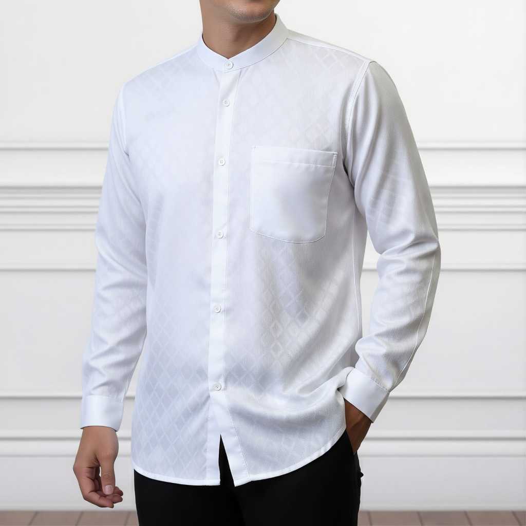 เสื้อเชิ้ตผู้ชายผู้ใหญ่ KEMEJA วัสดุ Jaguar พรีเมี่ยม ไวท์ Koko Kemko Motif แขนยาว เสื้อล่าสุด/