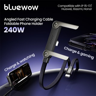 Kabel Data USB Type C BlueWow 240W dengan Dudukan Sudut, Kabel Data IP USB Type C ke Type C untuk Pengisian Cepat Gaming dan Mobil, Panjang 1,5M