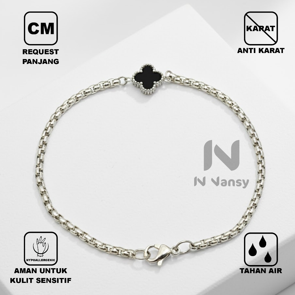 Gelang Clover Unisex Pria Wanita Stainless Steel Premium Original | Anti Karat Anti Luntur Tahan Air