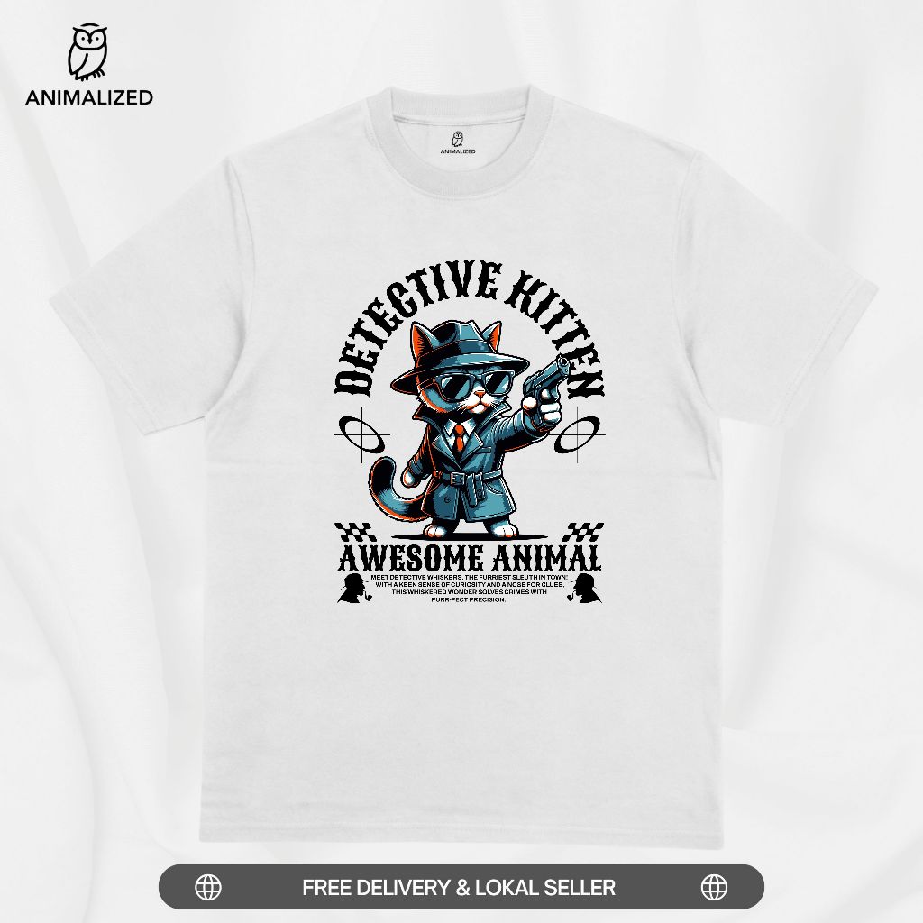 Animalized Mens T-Shirt Cat Shirt Cat Detective Kitten Awesome Precision