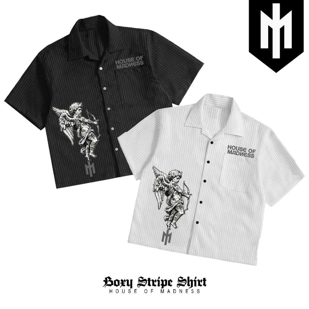 KEMEJA KATUN Striped House of Madness ANGEL Cotton Shirt – Mens Workshirt skena Streetwear Premium Oversize