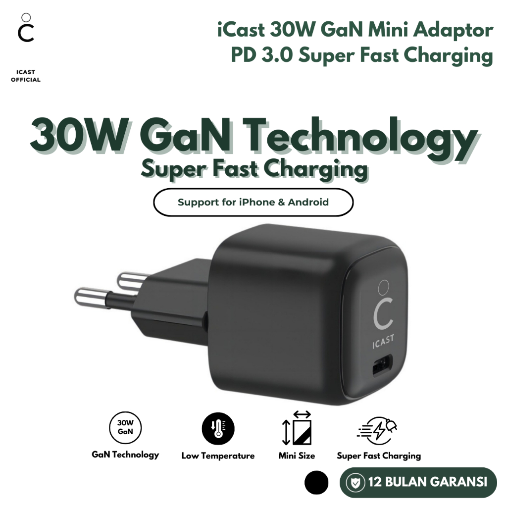 30W GaN Mini USB C iCast GaN Charger Super Fast Charging Overheat Protection