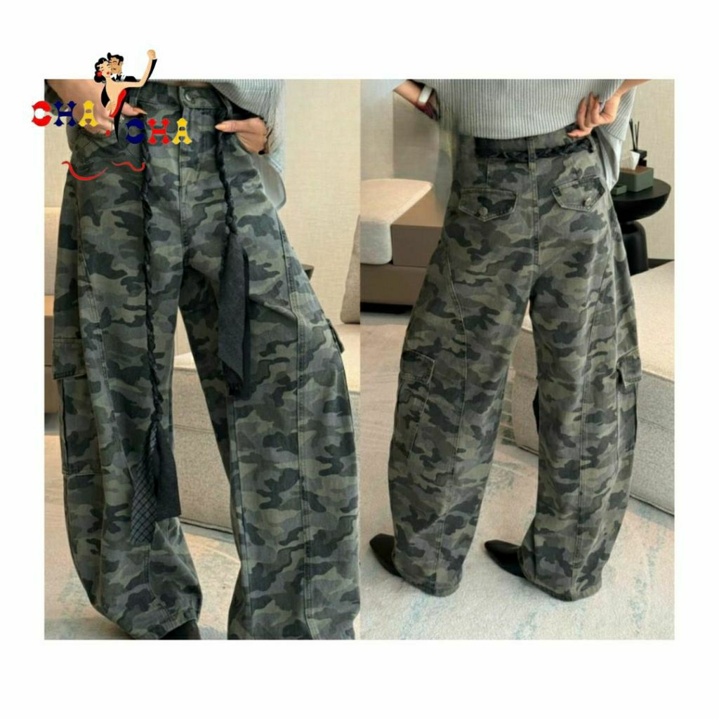 CHASHOP - ARMY BARREL CARGO, ARMY CULOTTS & SKENA CULOTTS WITH LEO BLINK MOTIF JEANS / นําเข้ากางเกง