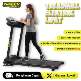 NICEGO SPORT Treadmill Listrik 12KM/h 2.5HP Treadmill Elektrik Sensor jantung Smart Treadmill Alat Olahraga