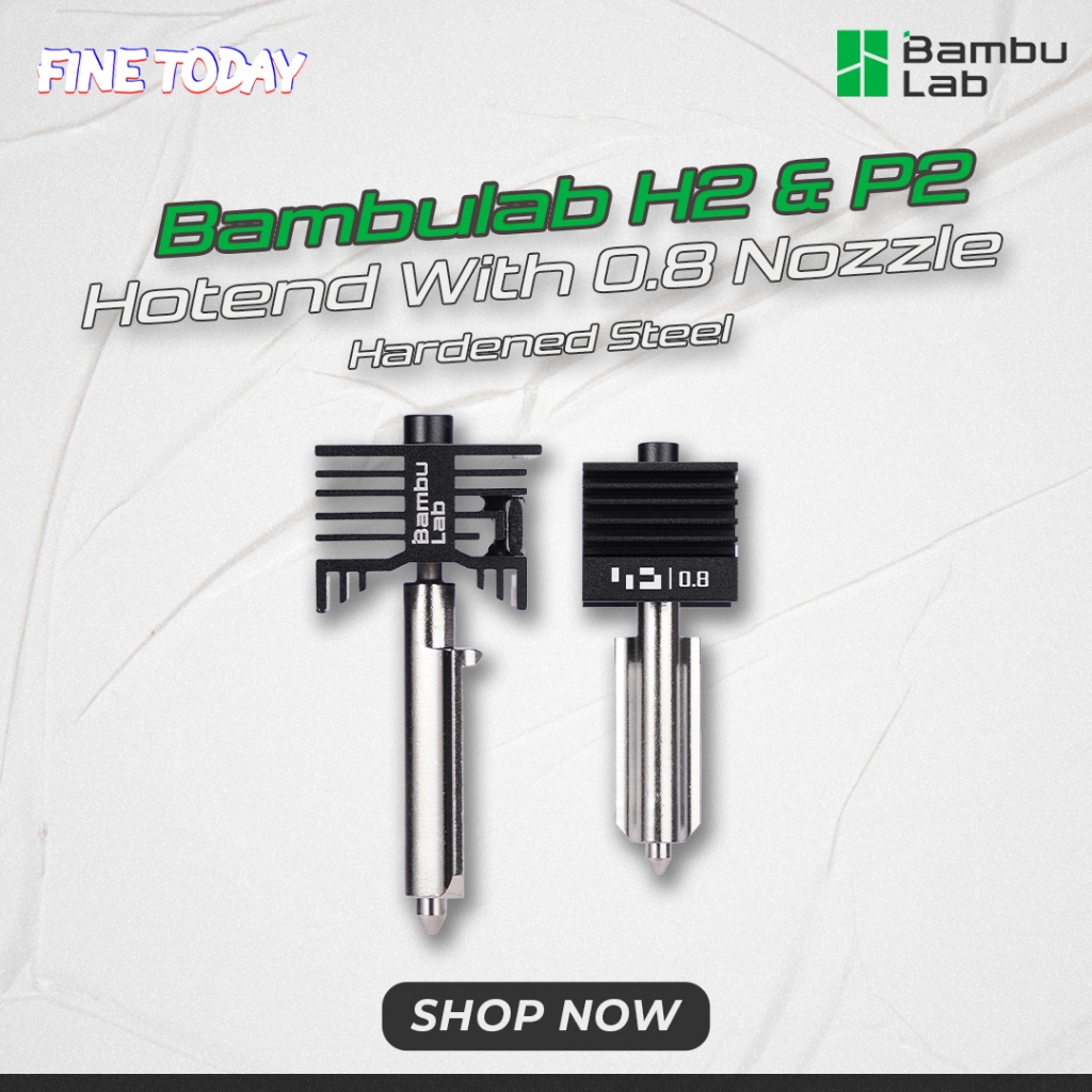 3D ชิ้นส่วนเครื่องพิมพ์ BambuLab Hotend H2D H2S P2S Series เหล็กชุบแข็ง 0.8 มม. หัวฉีด Easy Swap