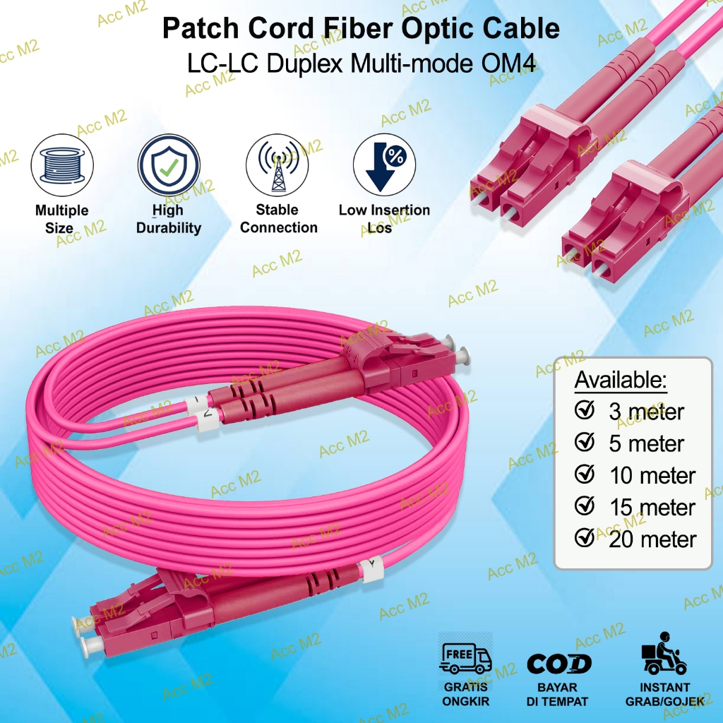 Patchcord LC-LC Duplex MultiMode OM4 Fiber Optic Cable 3m, 5m, 10m, 15m, 20m